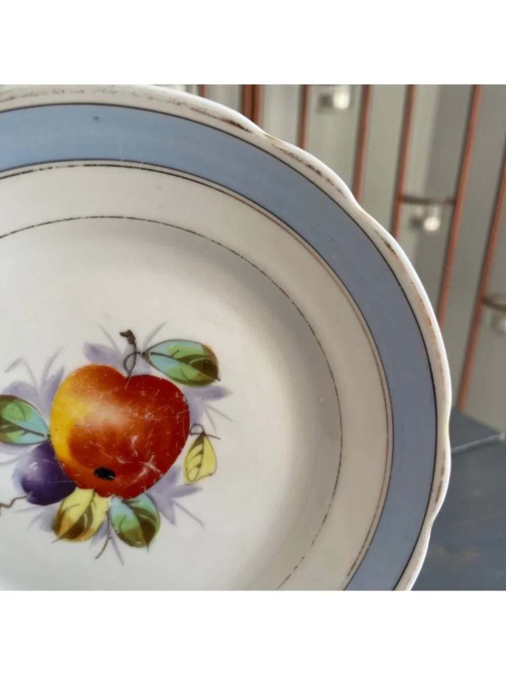 Antique KPM Berlin Porcelain Plate Rim Gold Gild Edges Hand Painted Apple Fruit